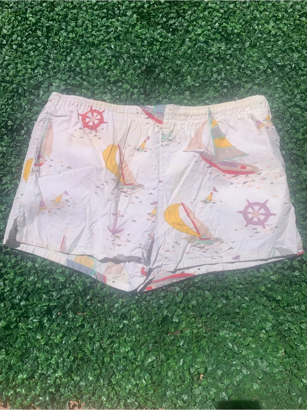 Vintage Nautica nautical sailing theme swim trunks - needs elastic repair